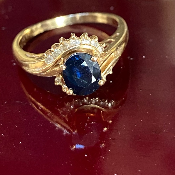 SOLID 14KT GOLD Diamond Sapphire Ring - Picture 5 of 14